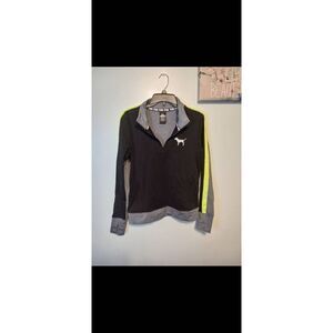 Victoria's Secret PINK Ultimate Black Gray Green 1/4 Zip Pullover size M